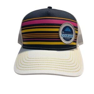 Trucker Hat White Striped Navy Yellow Pink Cap America CO Courage Classic Patch
